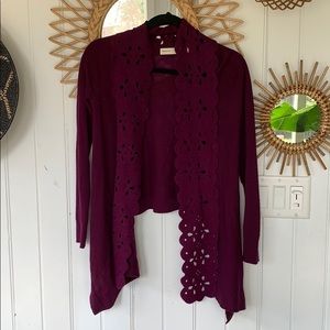 Anthro eggplant colored cardi w cut out detail